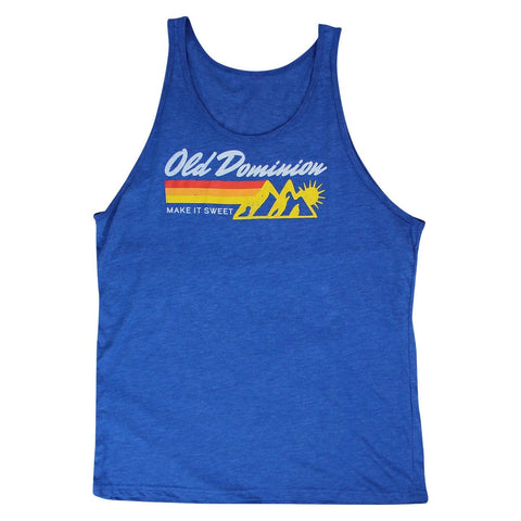 blue tank top with old dominion mountain logo